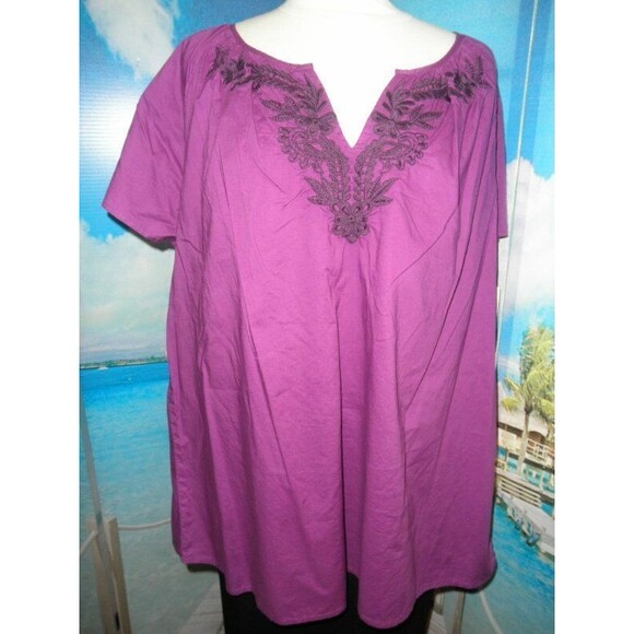 NEW by BASIC EDITIONS, GORGEOUS PURPLE PEASANT BLOUSE, TOP, SHIRT  PLUS SIZE 2X - Picture 2 of 12
